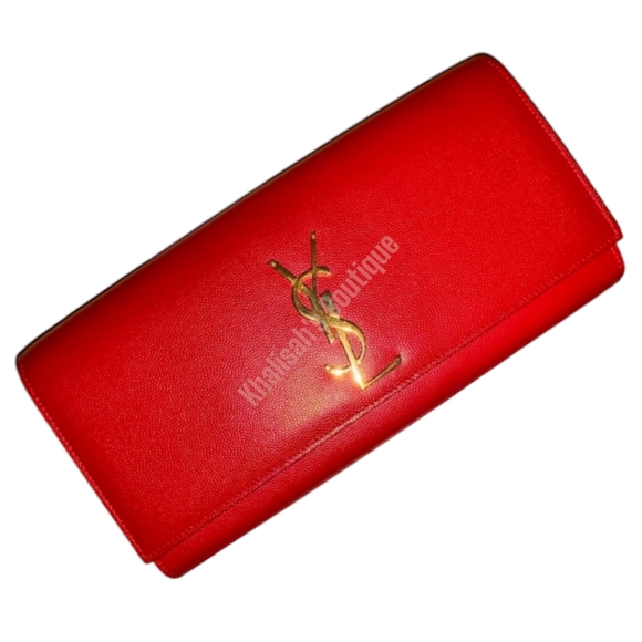 YSL SAINT LAURENT MONOGRAM CLUTCH CASSANDRE IN GRAINED POUR Kate Red!!! - Picture 5 of 10